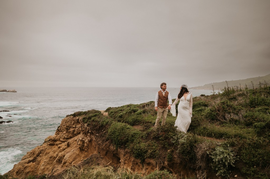 Bride and groom elopement on Northern California Coast in Big Sur on their wedding day